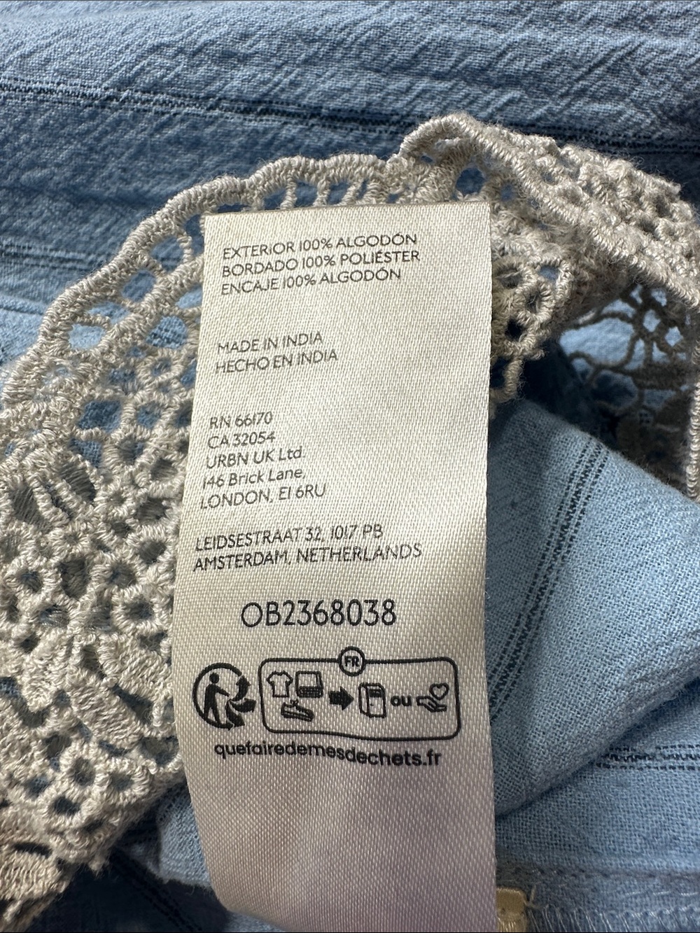 Free People Bali Jude Top Pale Blue Embroidered Lace Tie-Front Blouse - Picture 9 of 10